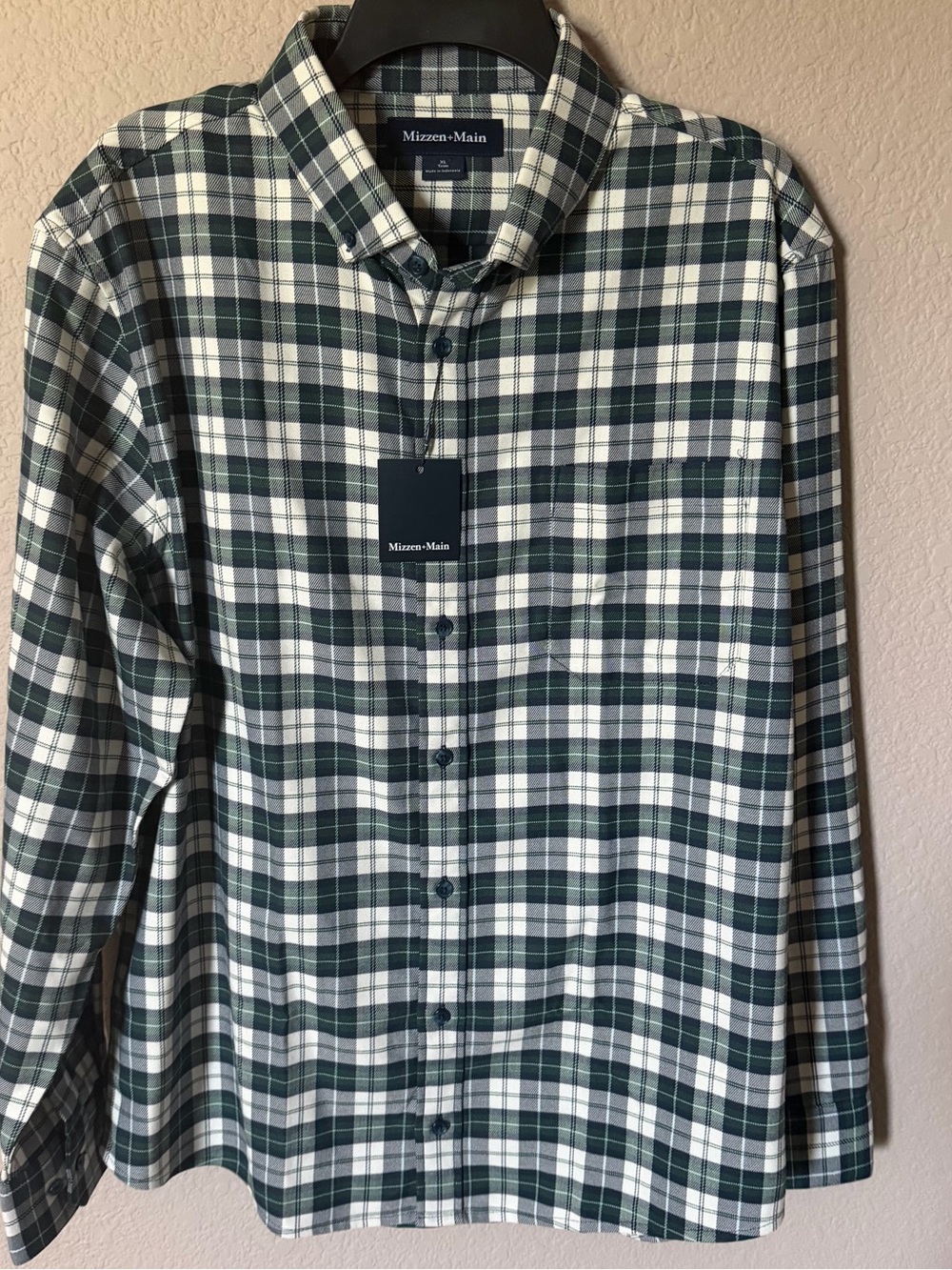 MIZZEN+MAIN Mens XL Trim City Flannel Twill Plaid Long Sleeve Button Front Shirt